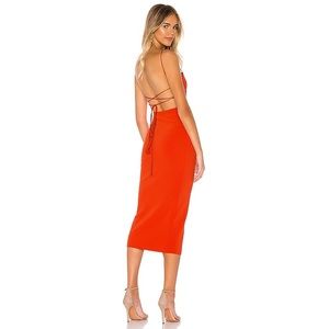 Bec&Bridge Lea Lace Up Midi dress in Fire from Revolve!